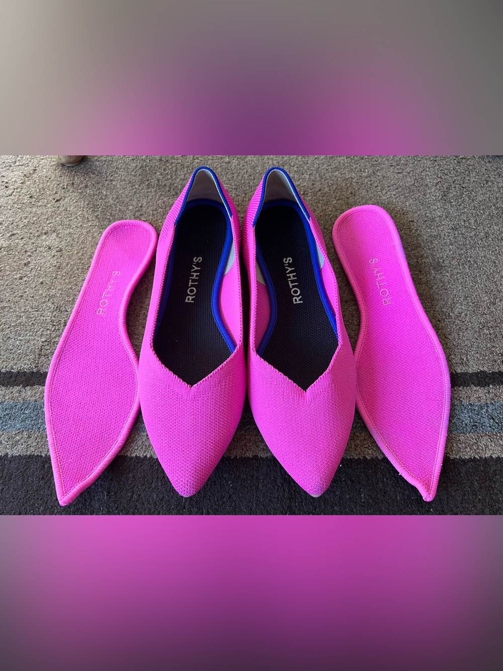 Rothy’s The Point in Dragon Fruit Hot Pink Flat Tortoise Sole W8 + Extra Insoles - Picture 6 of 9